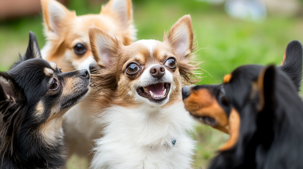 Chihuahua interacting positively with other dogs during socialization training