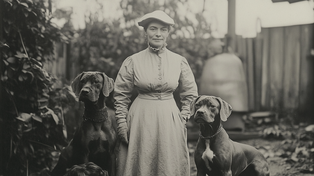 Frau Stockmann with champion Boxers, showcasing breeding program success