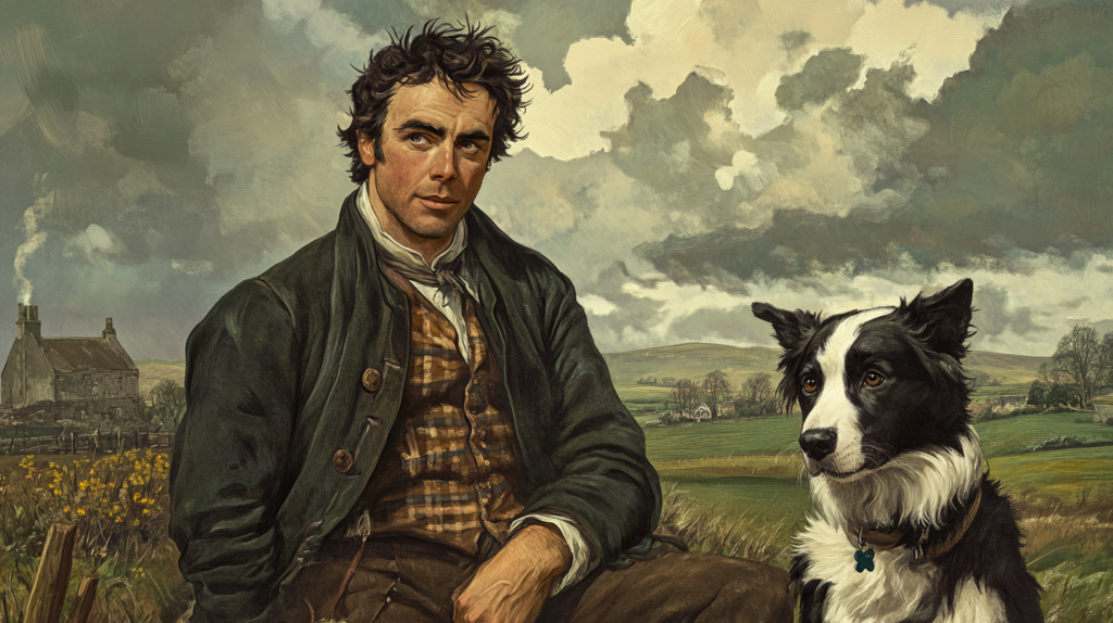 James Hogg, the Ettrick Shepherd, with his Border Collie in historical illustration