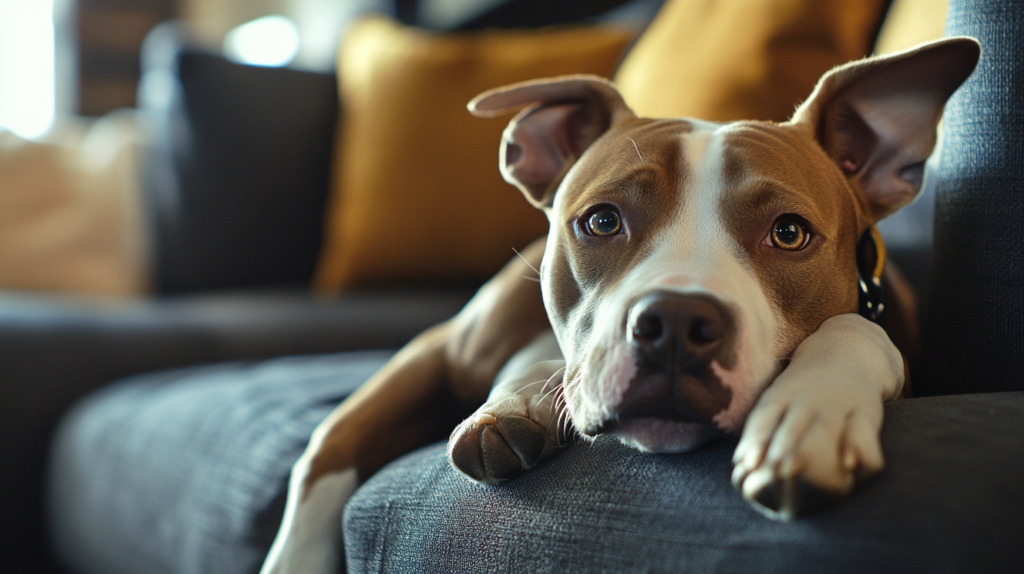 AmStaff displaying confident and balanced temperament in social setting