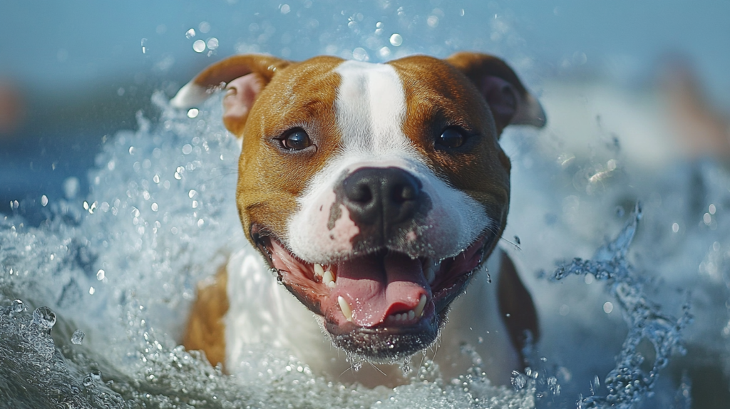 AmStaff engaging in outdoor activities showing energy and athleticism