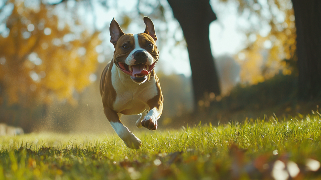 AmStaff engaged in daily exercise routine showing high energy and athleticism