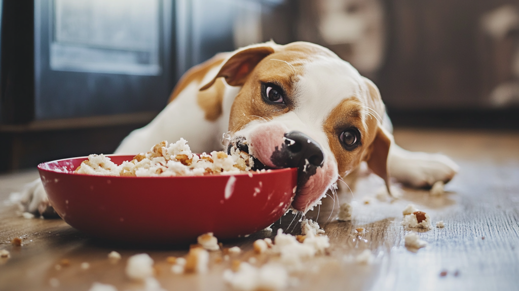 AmStaff eating scheduled meal demonstrating proper feeding routine