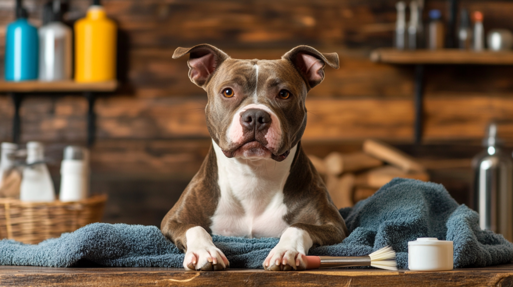 Basic grooming tools and supplies for American Staffordshire Terrier coat care