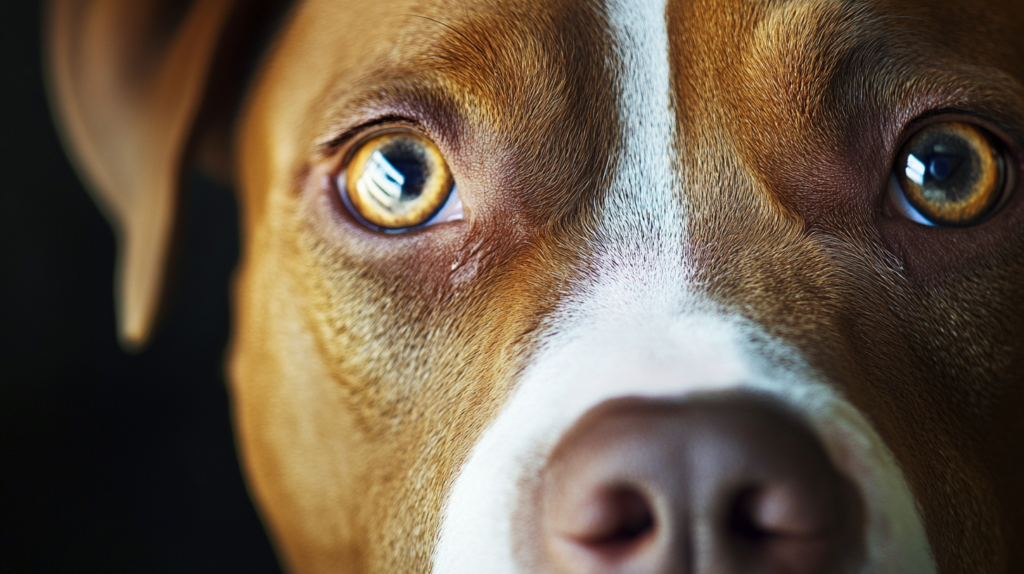 Close-up of AmStaff head showing broad skull and characteristic facial features