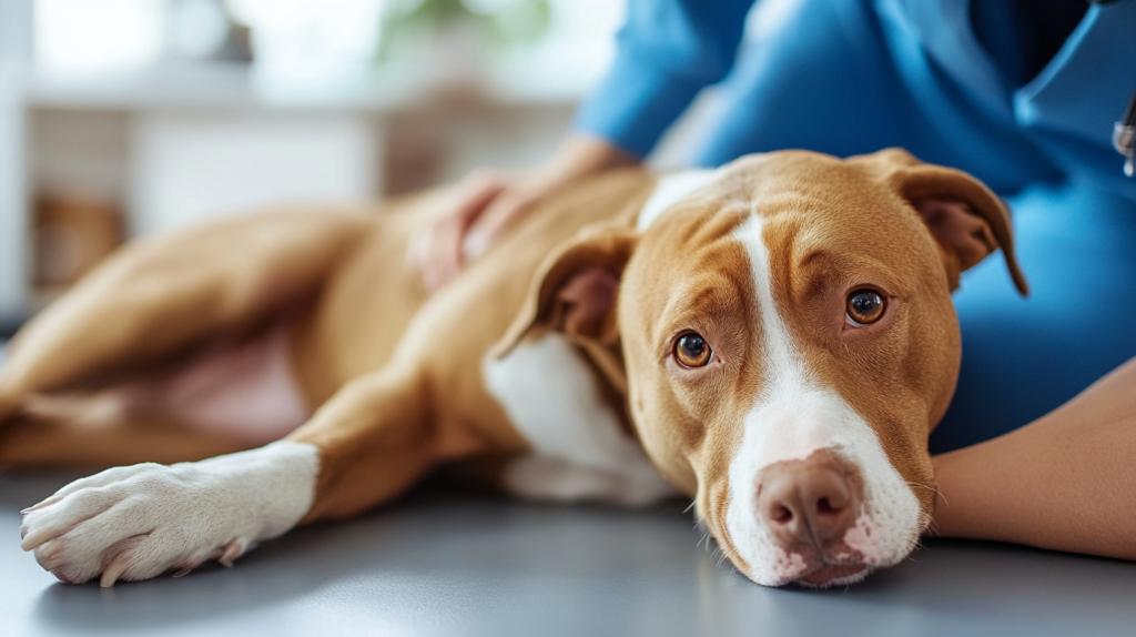 X-ray showing hip dysplasia comparison between healthy and affected AmStaff joints