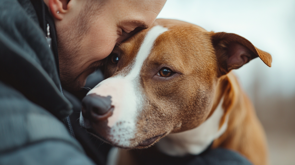 Owner performing regular health check on AmStaff showing preventive care routine