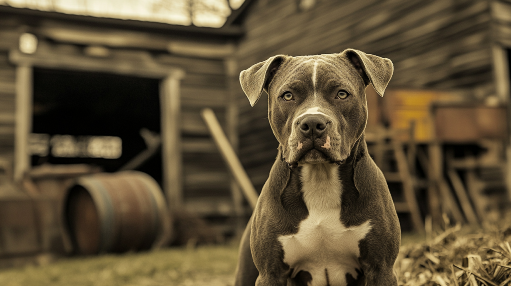 Historical photo of American Staffordshire Terrier working on American farm