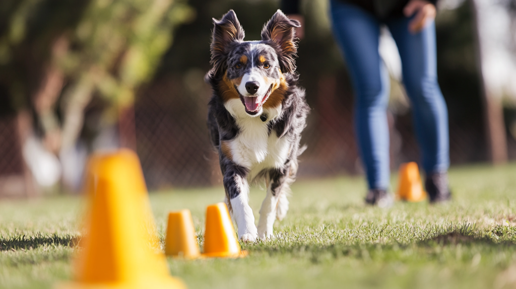 Australian Shepherd demonstrating advanced training commands and skills