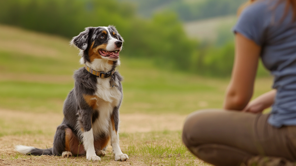 Trainer addressing common Australian Shepherd behavioral challenges during training