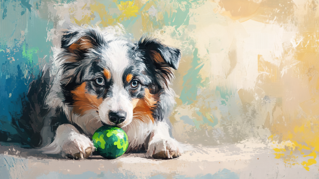 Australian Shepherd solving puzzle toys during mental enrichment training session