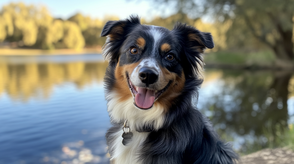 Australian Shepherd exhibiting typical personality traits during outdoor activities