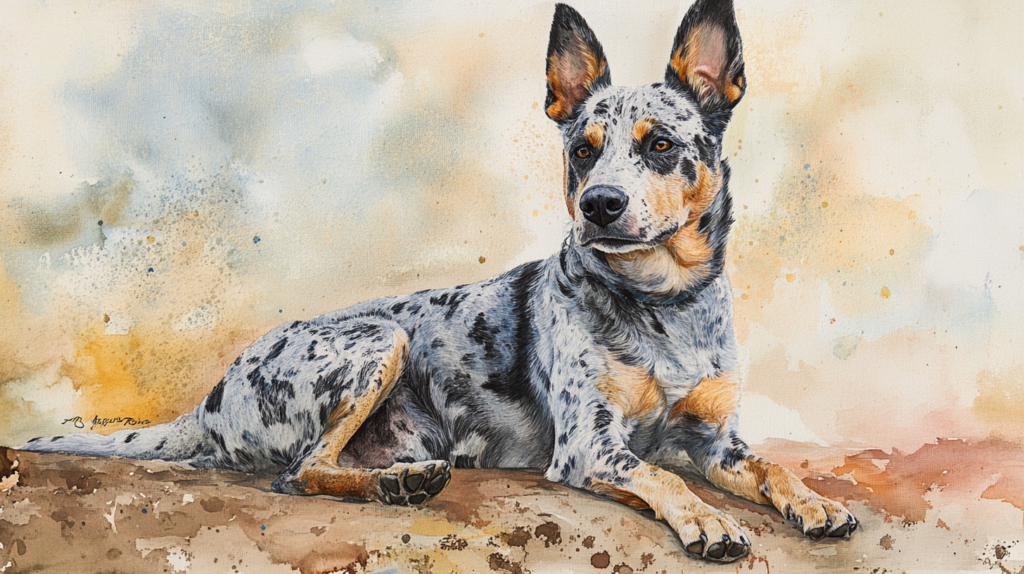 Australian Cattle Dog with blue speckled coat standing alert in natural setting