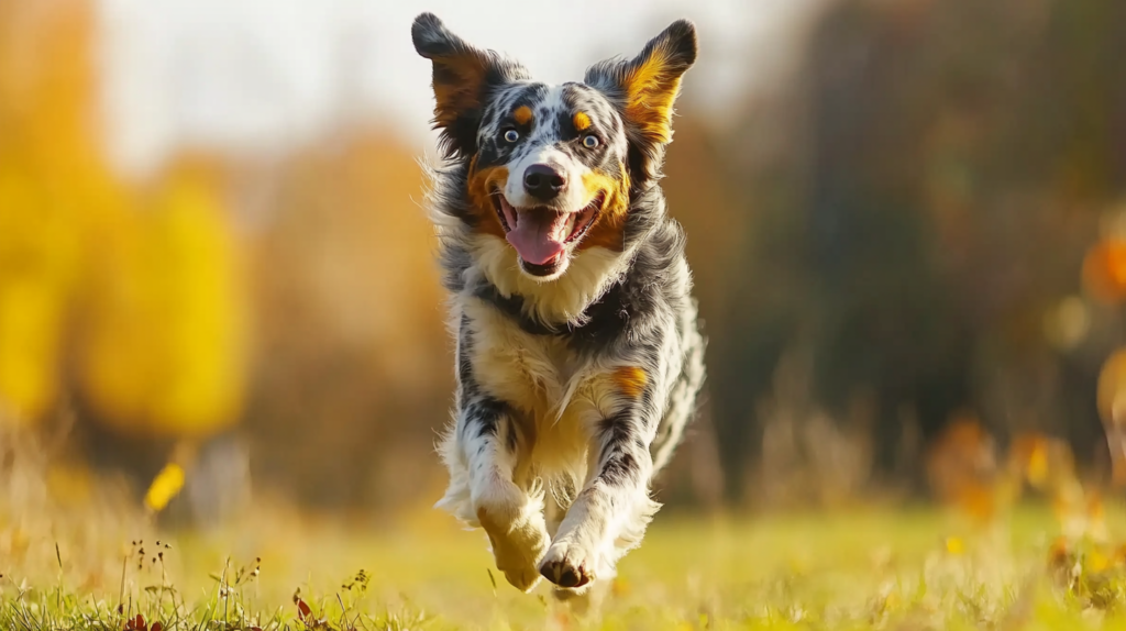 Australian Cattle Dog displaying healthy coat and athletic build during outdoor exercise