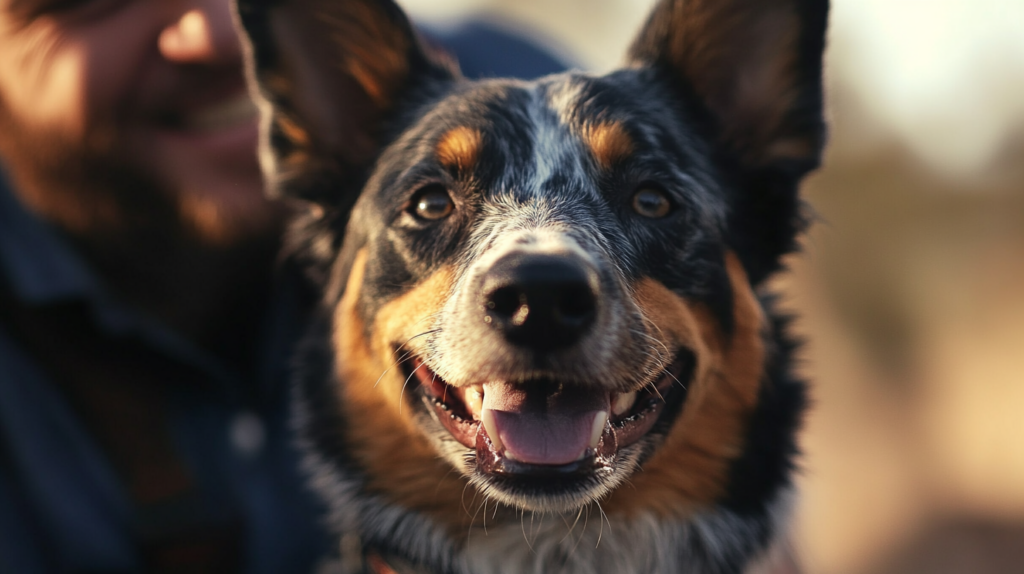 Veterinarian examining healthy Australian Cattle Dog during routine health check