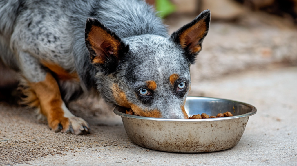 Visual guide showing recommended daily portions and key nutrients for Australian Cattle Dog health