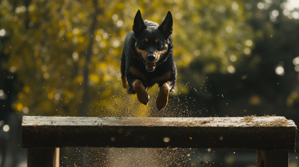 Australian Kelpie performing agility course exercises during advanced training