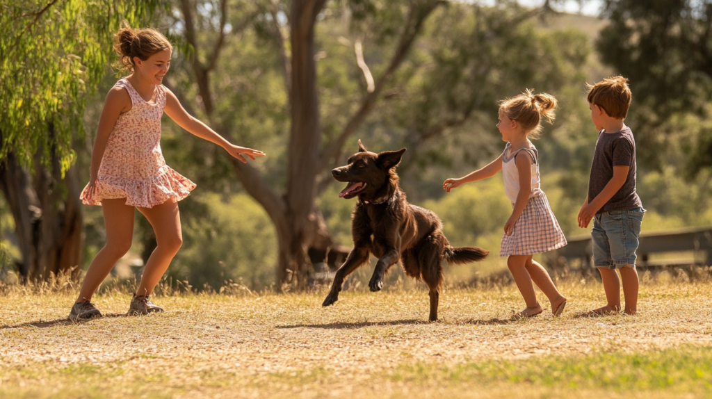 Australian Kelpie interacting with family members showing loyal nature