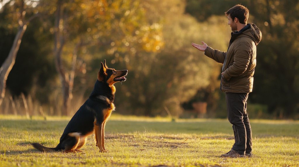 Australian Kelpie learning basic commands through positive reinforcement training methods