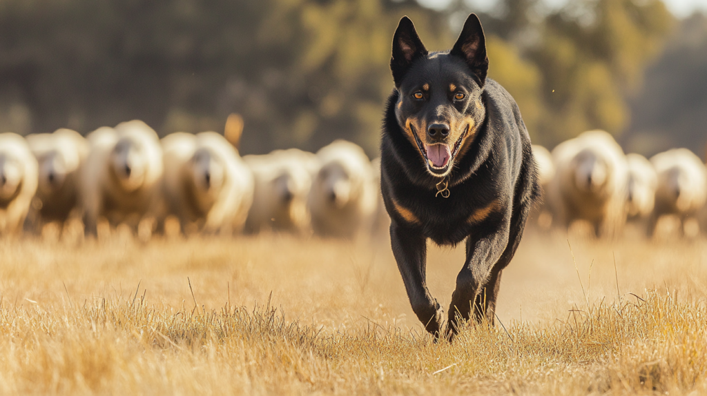 Kelpie showing focused working temperament during herding tasks