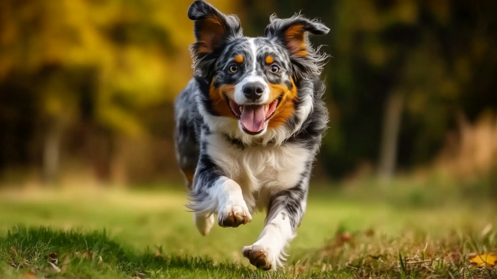 Australian Shepherd performing agility exercises during outdoor workout session