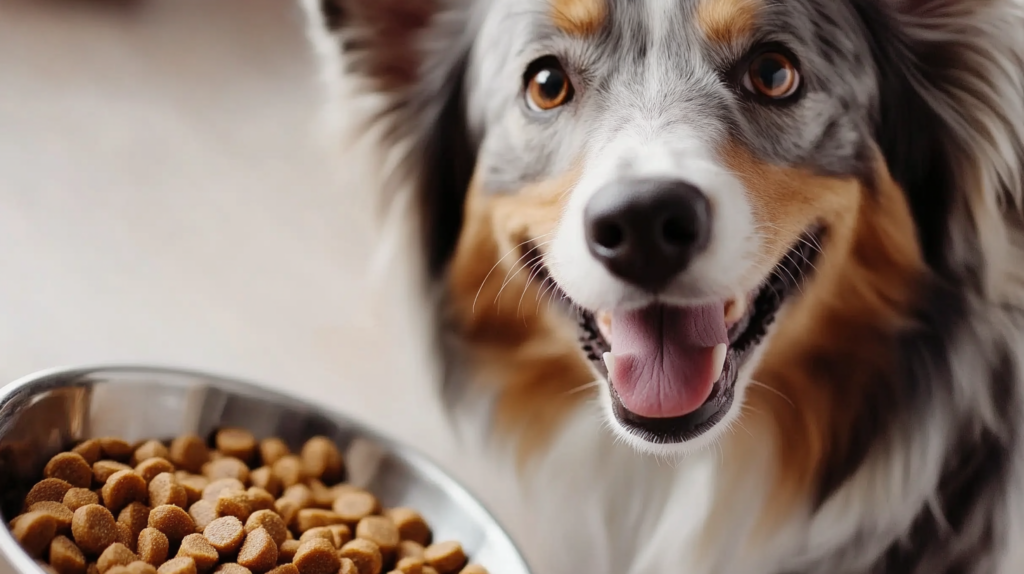 Properly portioned healthy meal for Australian Shepherd showing balanced diet