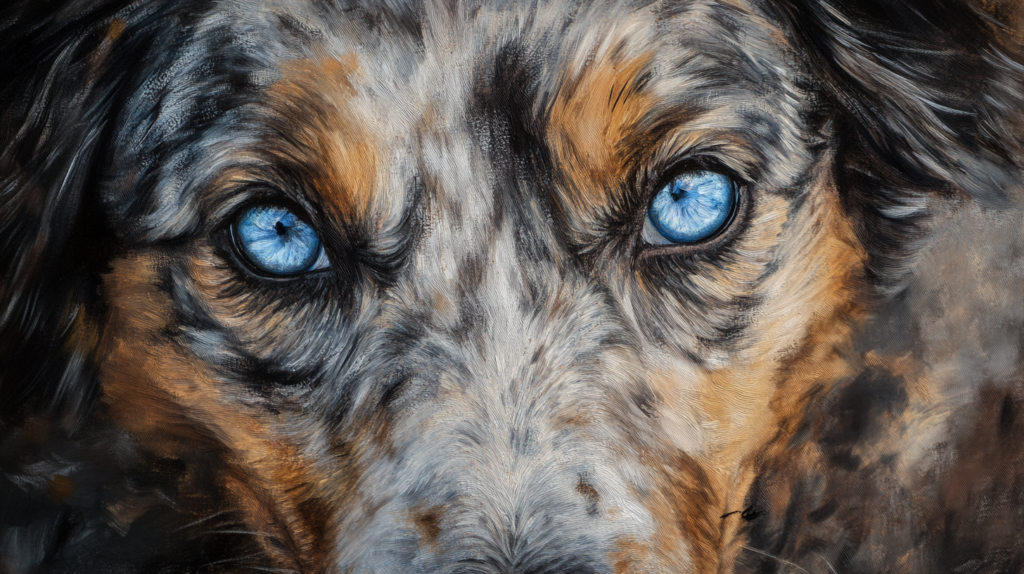 Various Australian Shepherd eye colors including blue and brown combinations