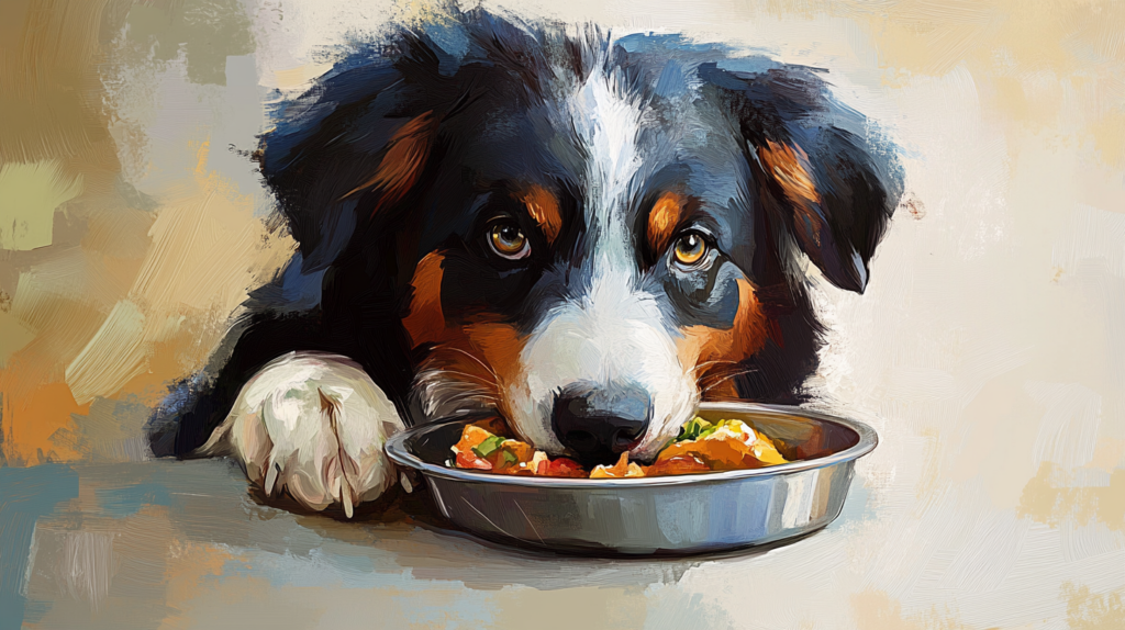 Australian Shepherd eating measured meal showing proper portion control