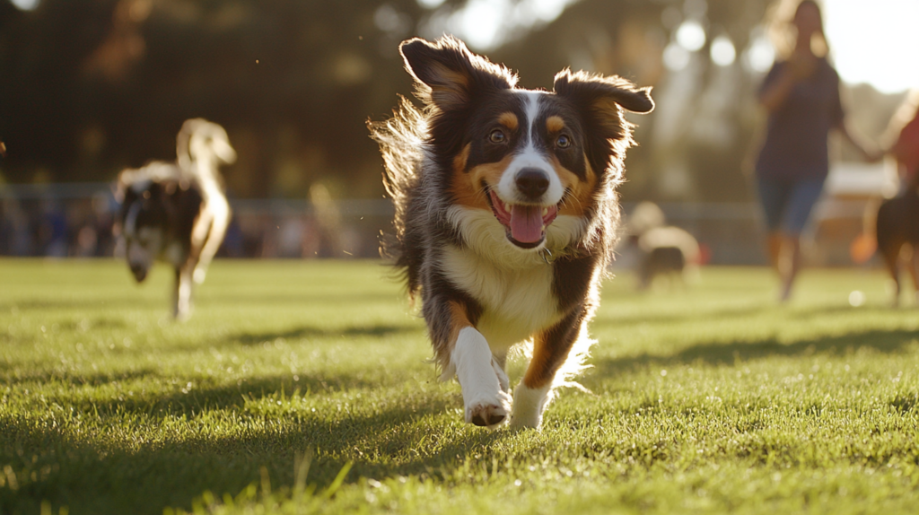 Australian Shepherd demonstrating natural herding behavior during training exercise