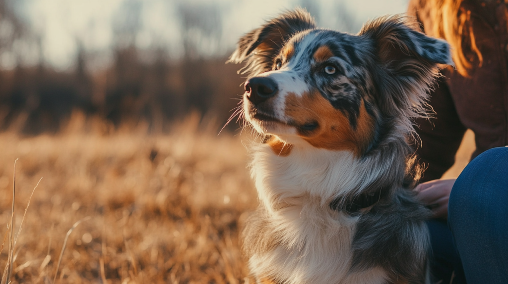 Owner performing regular health maintenance routine with Australian Shepherd