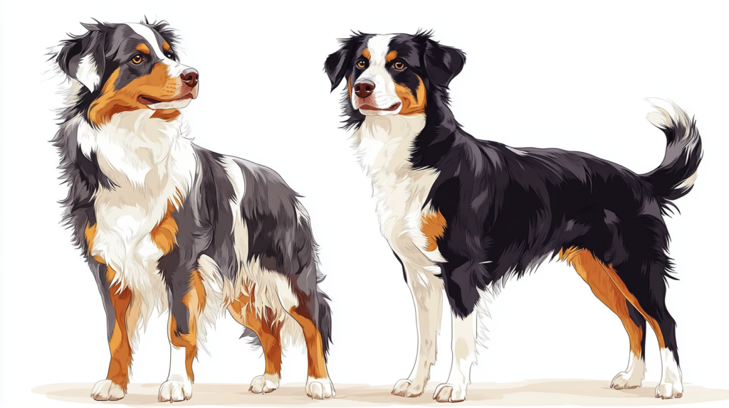 Male and female Australian Shepherd showing standard breed size differences