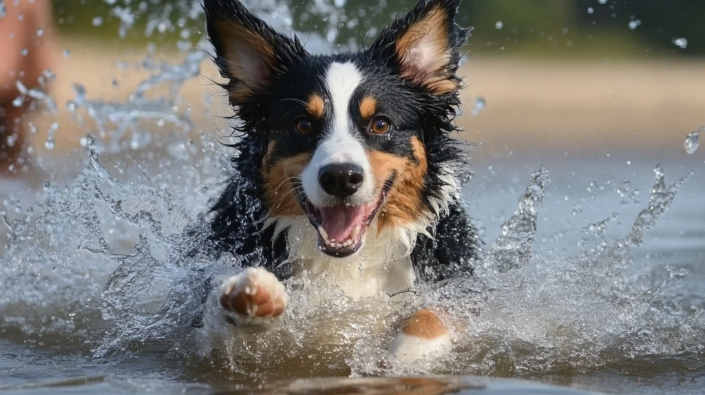 Australian Shepherd enjoying swimming exercise showing low-impact activity option