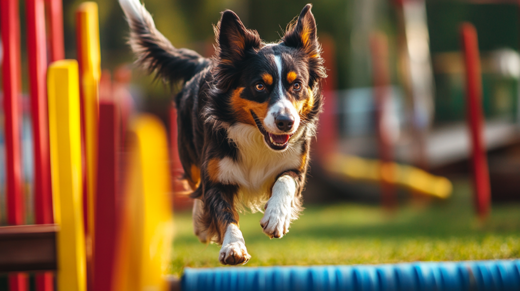 Australian Shepherd showing focused working attitude during training session