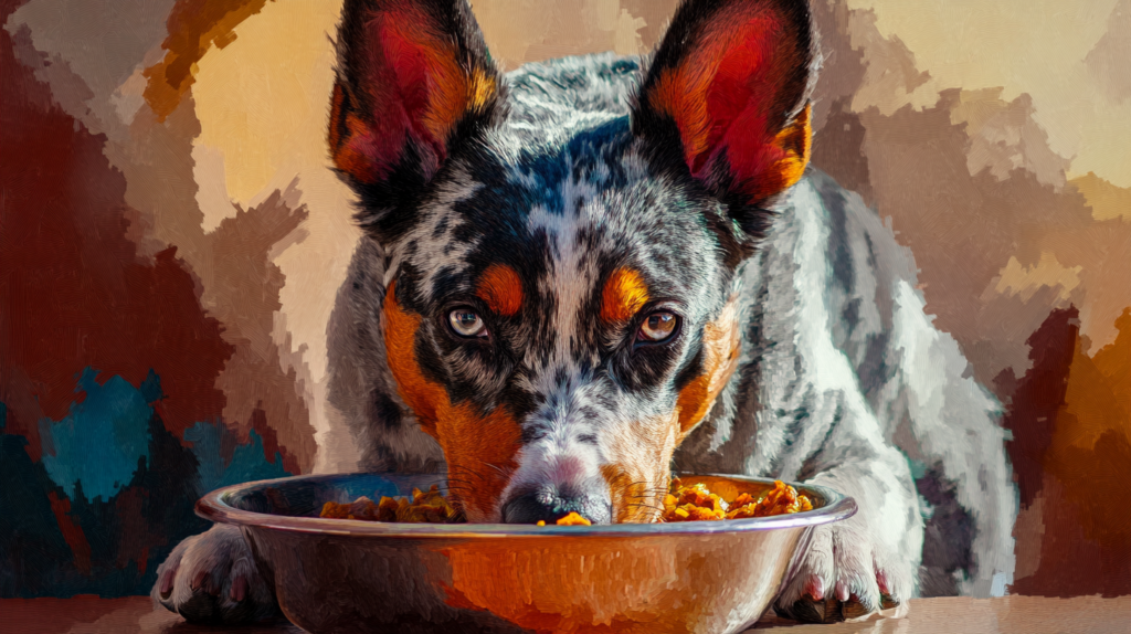 Proper portion sizes and balanced nutrition displayed for Australian Cattle Dog diet