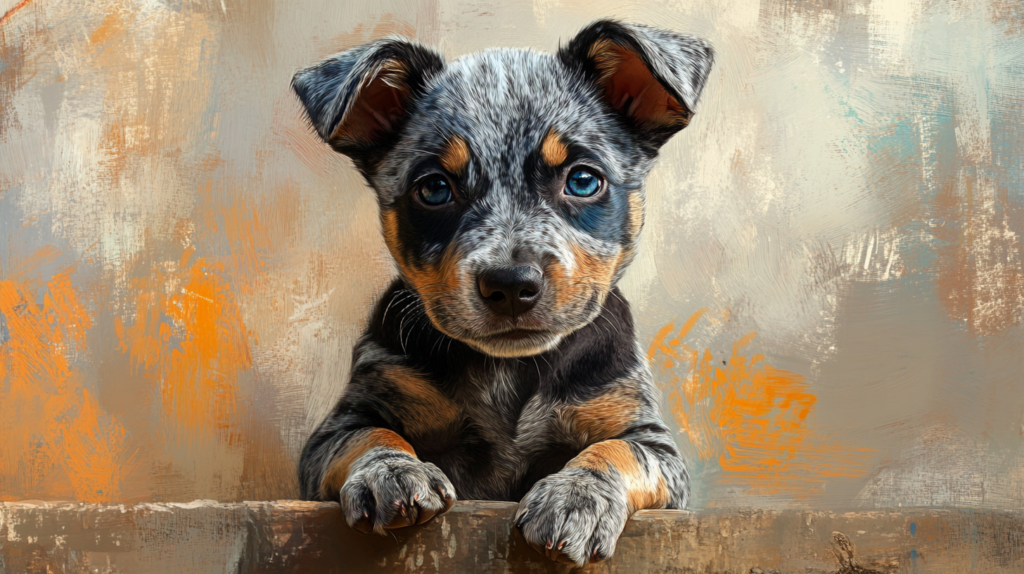 Blue Heeler puppy learning sit and stay commands during training session