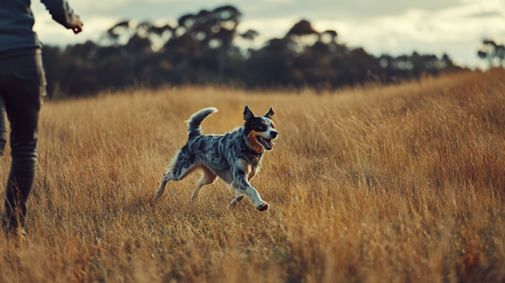 Australian Cattle Dog running with owner during daily two-hour exercise session