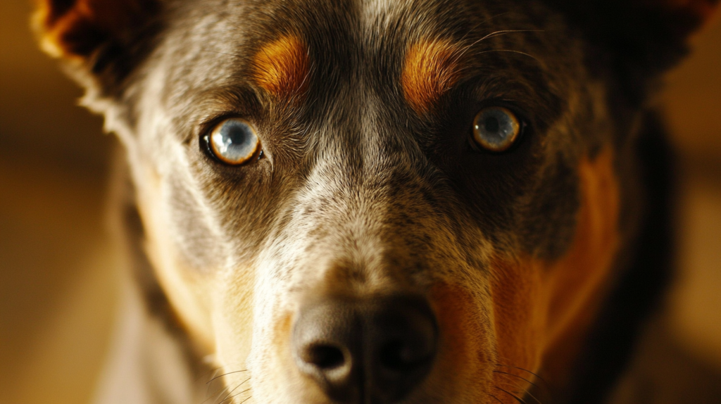 Close-up of Australian Cattle Dog head showing broad skull and alert expression