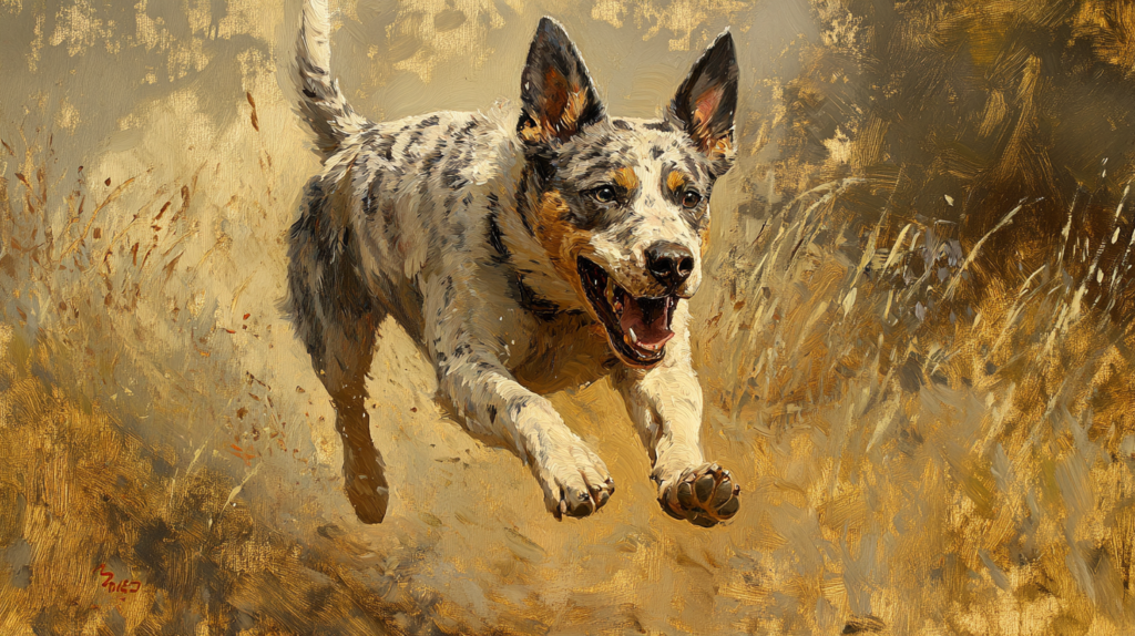 Australian Cattle Dog practicing controlled herding behaviors with training equipment