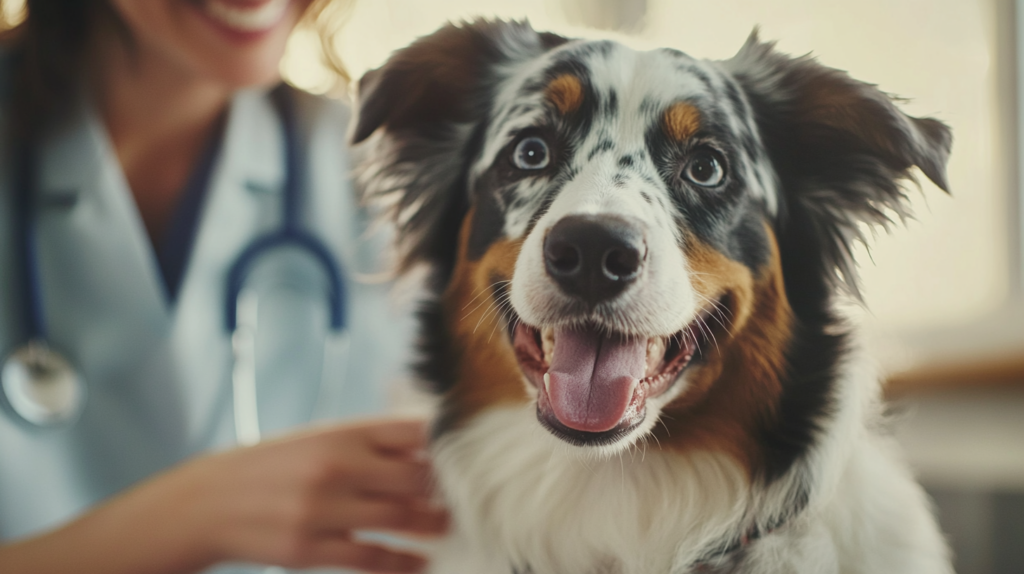 Veterinarian examining Australian Cattle Dog during health screening