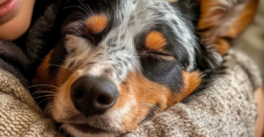 Healthy Blue Heeler being held by owner