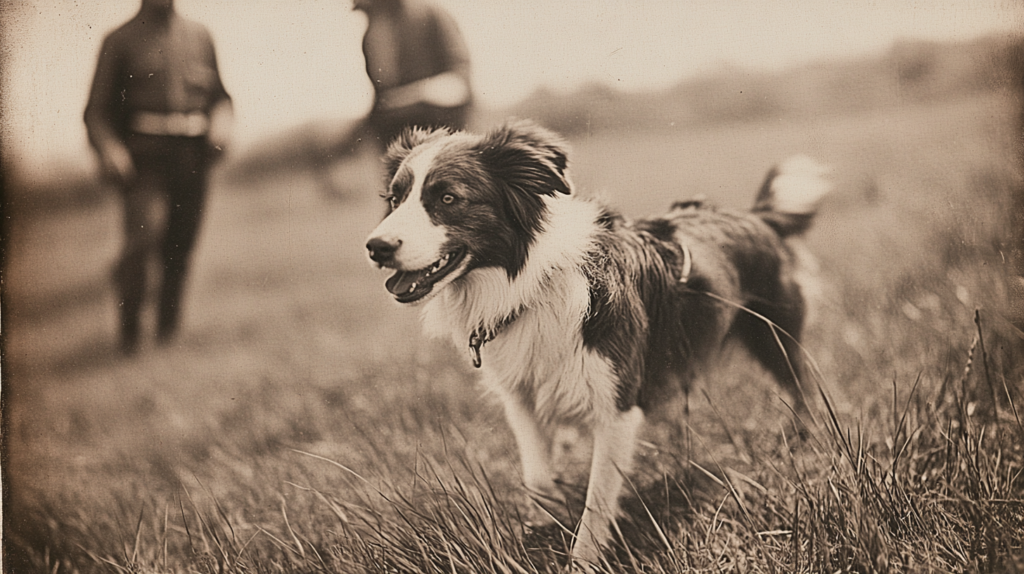 Vintage photo showing Australian Shepherd's traditional herding techniques