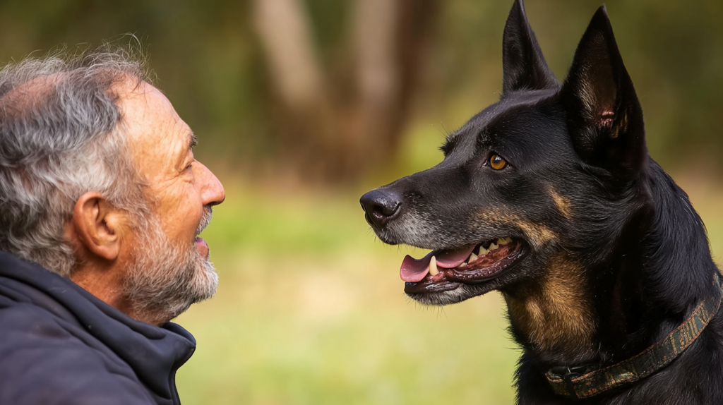 Trainer addressing common Australian Kelpie behavioral challenges during training