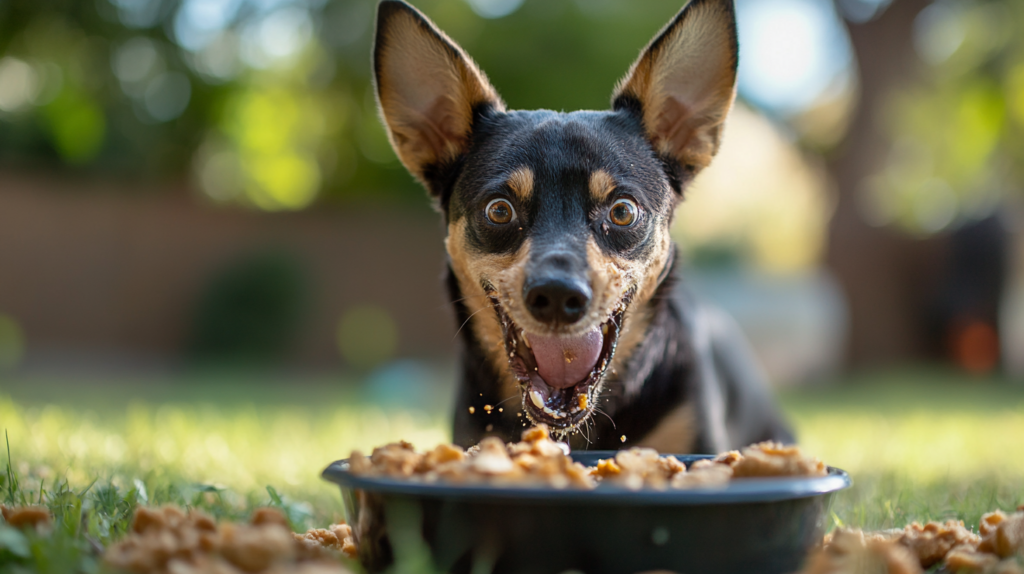 Properly portioned nutritious meal prepared for Australian Kelpie showing balanced diet