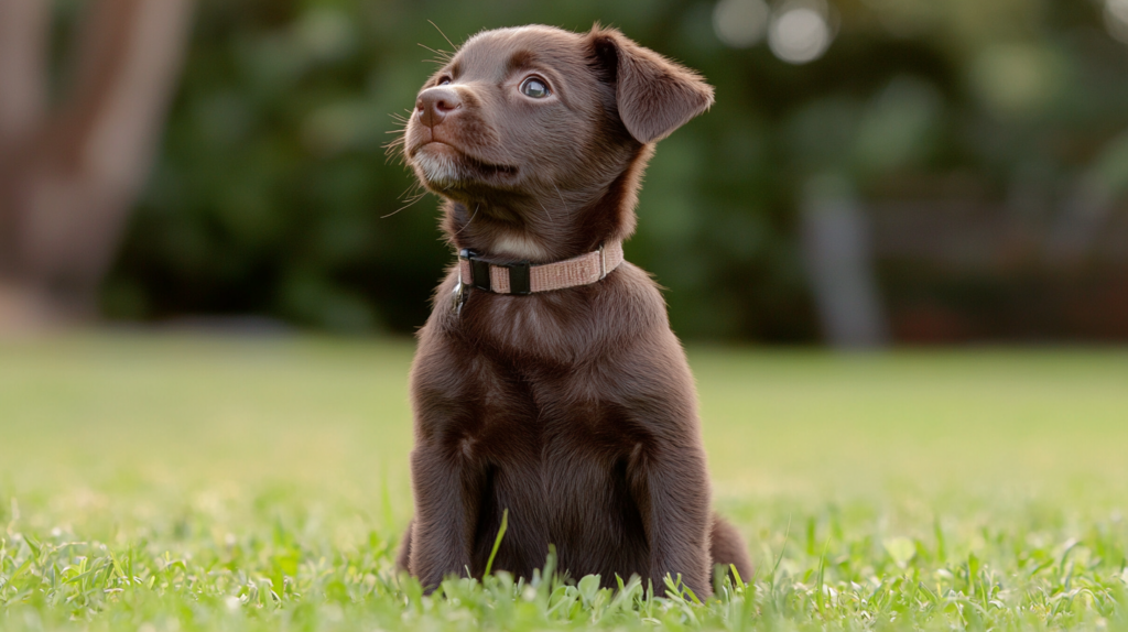 Young Australian Kelpie puppy practicing basic obedience during training session