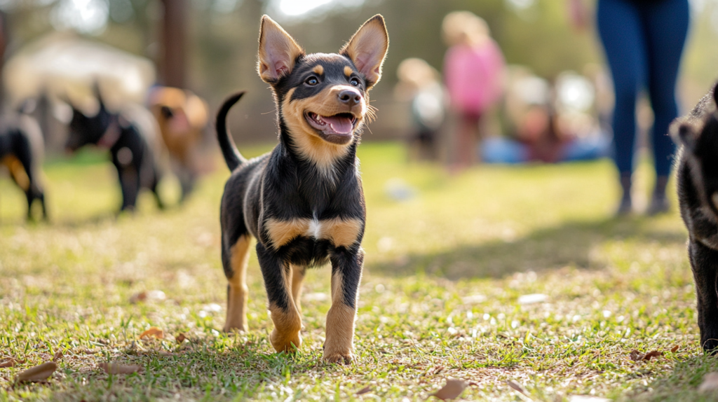 Young Australian Kelpie puppy during early socialization training