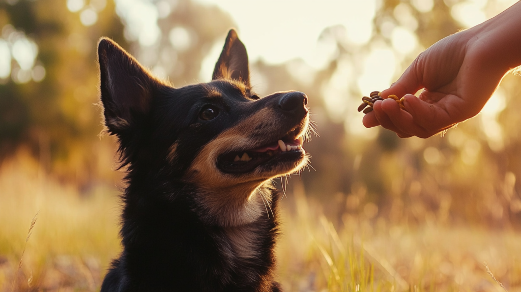 Australian Kelpie receiving rewards during positive training session