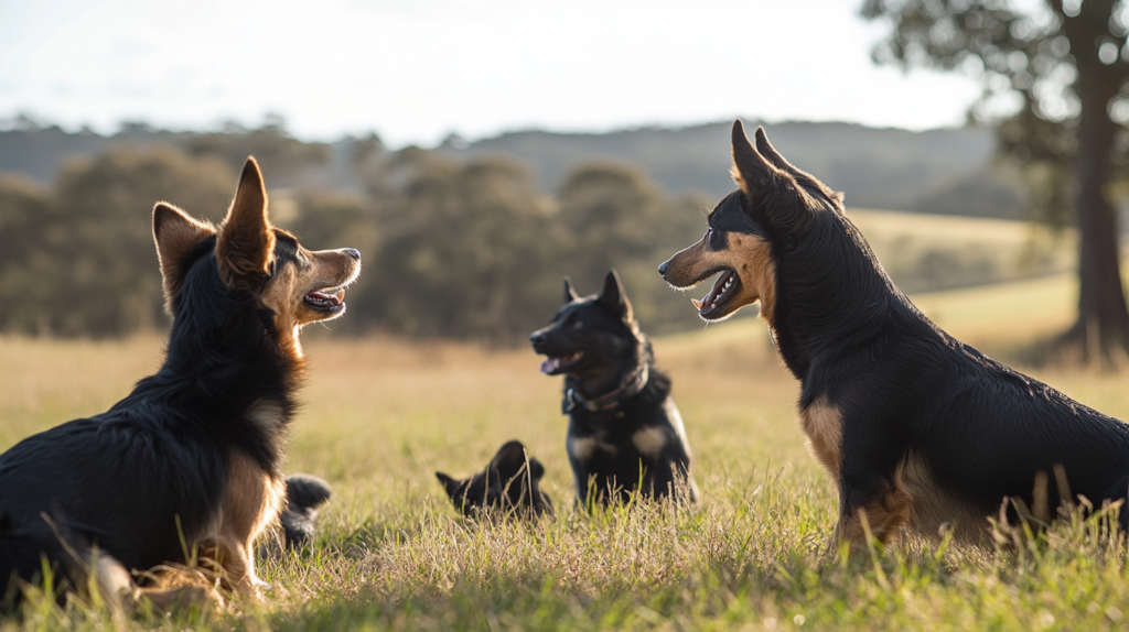 Australian Kelpie socializing with other dogs during structured training session