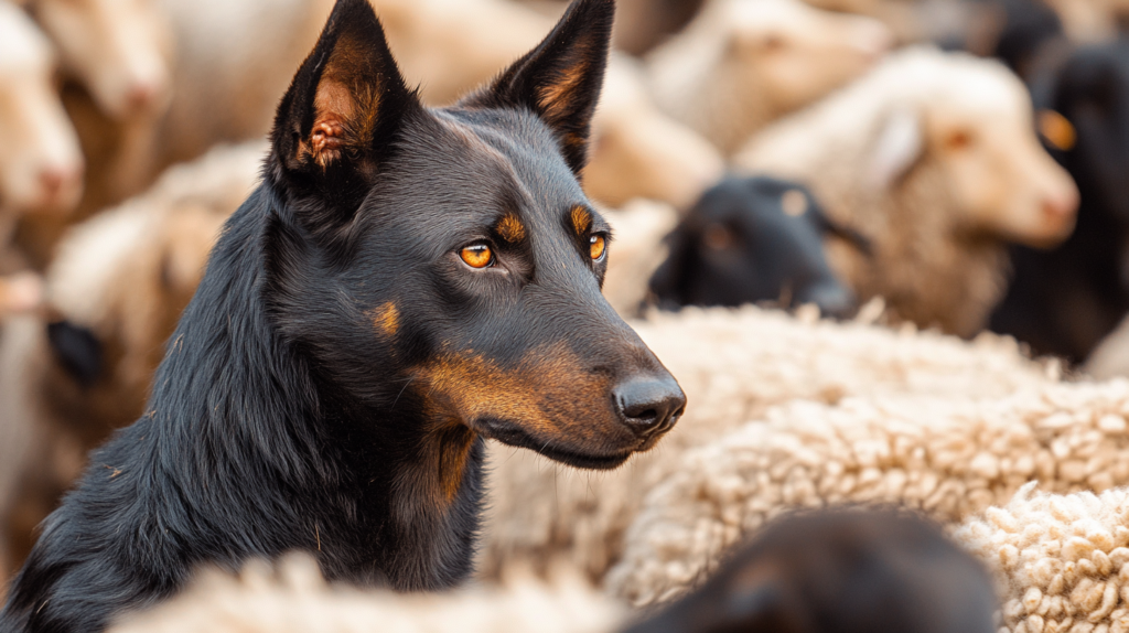 Australian Kelpie demonstrating natural herding abilities with sheep